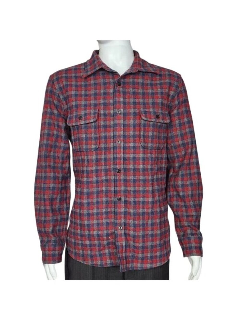 Wallin & Bros Mens Plaid Wool Blend Flannel Button-Up Shirt Large